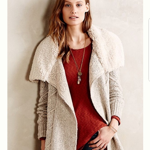 Anthropologie Sweaters - Anthro Sleeping on Snow fur & cable knit sweater